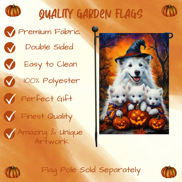 American Eskimo Halloween Witches Dog Garden Flag Pumpkin Yard Decoration Outdoor Fall Thanksgiving Farmhouse Mailbox Decor