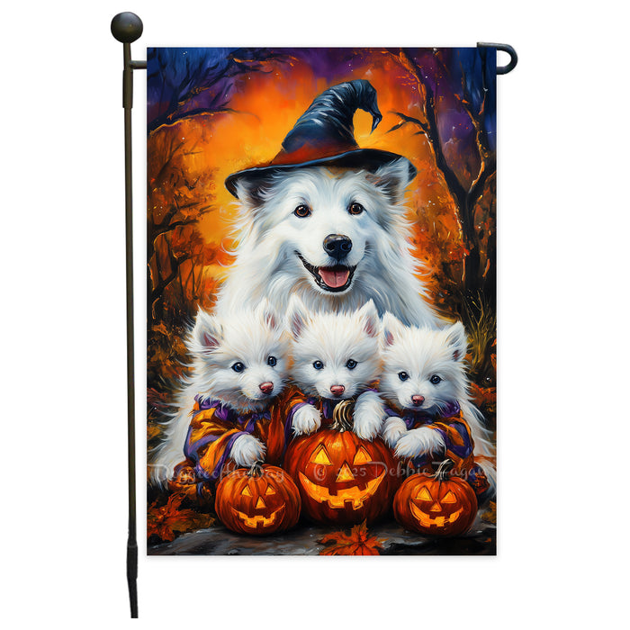 American Eskimo Halloween Witches Dog Garden Flag Pumpkin Yard Decoration Outdoor Fall Thanksgiving Farmhouse Mailbox Decor