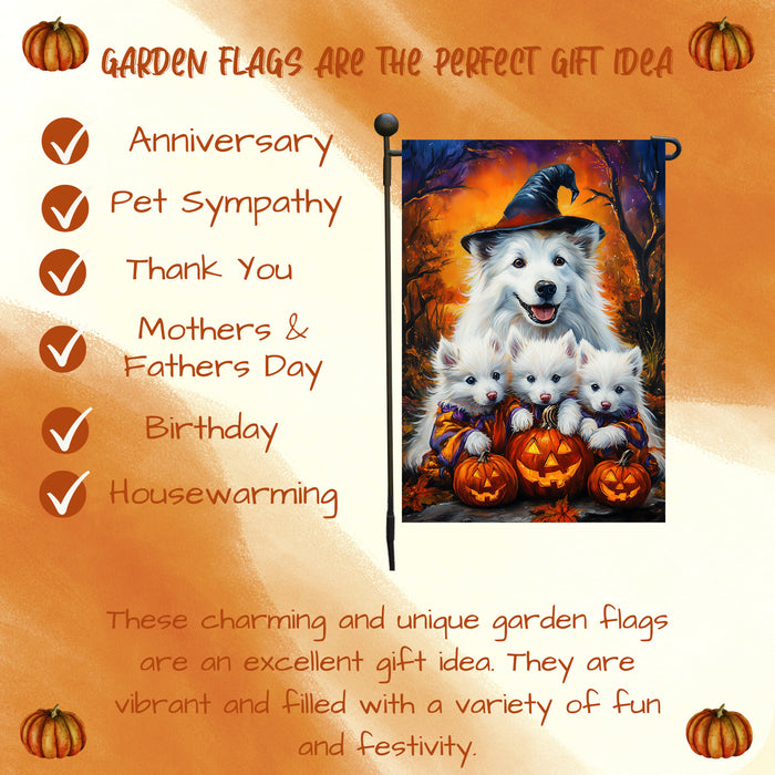 American Eskimo Halloween Witches Dog Garden Flag Pumpkin Yard Decoration Outdoor Fall Thanksgiving Farmhouse Mailbox Decor