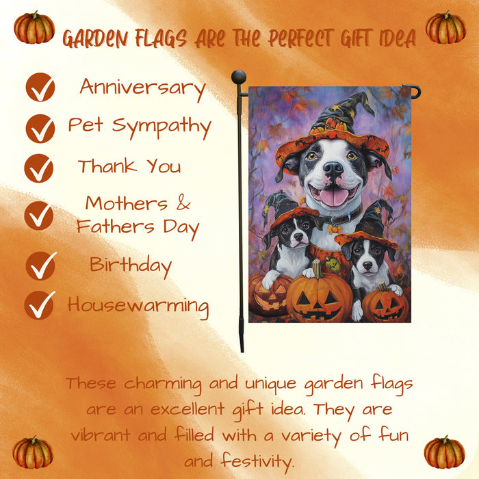 American Staffordshire Dog Halloween Garden Flag for Pathway Pumpkin Welcome Small Flags for Outside Thankful Holiday Autumn Yard Decor for Pet Lovers Patio Flag