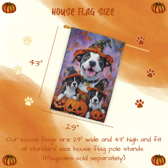 American Staffordshire Dog Halloween House Flag – Fall Pumpkin Welcome Yard Decoration for Outdoor Seasonal Home, Autumn Thanksgiving and Farmhouse Porch Decor