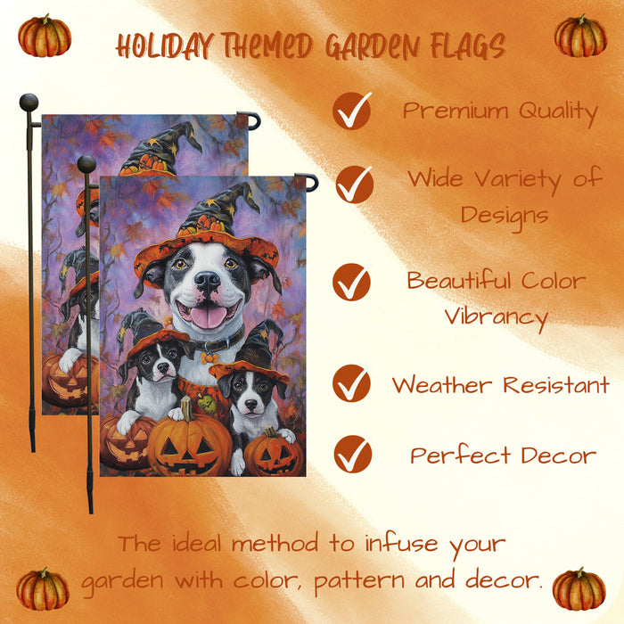 American Staffordshire Dog Halloween Garden Flag for Pathway Pumpkin Welcome Small Flags for Outside Thankful Holiday Autumn Yard Decor for Pet Lovers Patio Flag