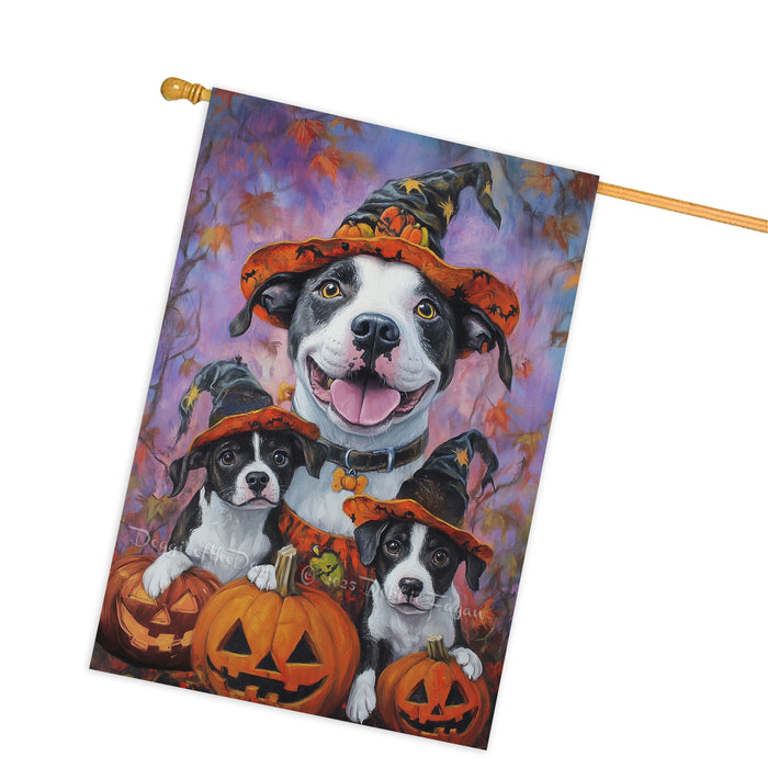 American Staffordshire Dog Halloween House Flag – Fall Pumpkin Welcome Yard Decoration for Outdoor Seasonal Home, Autumn Thanksgiving and Farmhouse Porch Decor