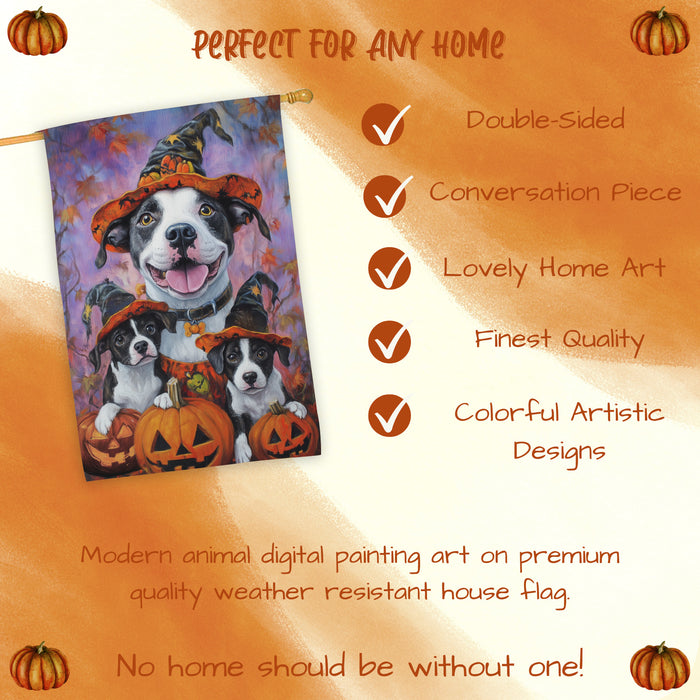 American Staffordshire Dog Halloween House Flag – Fall Pumpkin Welcome Yard Decoration for Outdoor Seasonal Home, Autumn Thanksgiving and Farmhouse Porch Decor