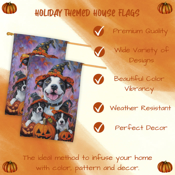 American Staffordshire Dog Halloween House Flag – Fall Pumpkin Welcome Yard Decoration for Outdoor Seasonal Home, Autumn Thanksgiving and Farmhouse Porch Decor