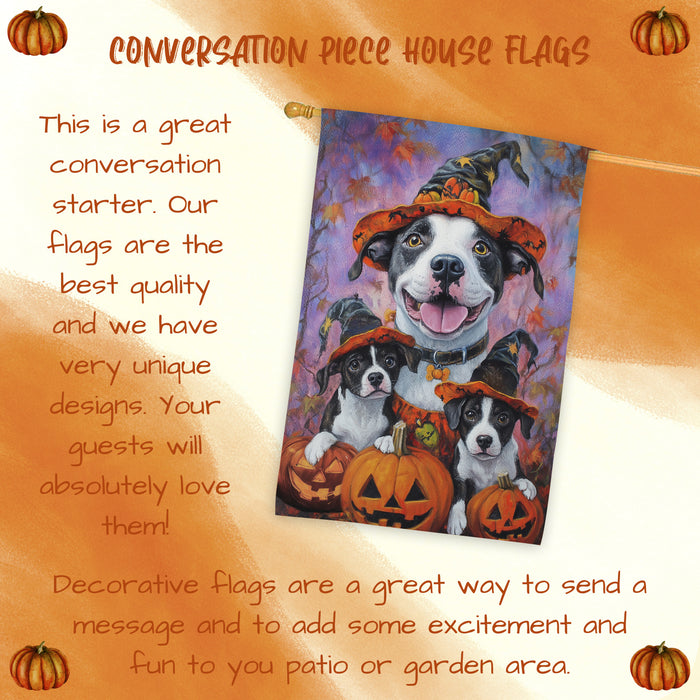 American Staffordshire Dog Halloween House Flag – Fall Pumpkin Welcome Yard Decoration for Outdoor Seasonal Home, Autumn Thanksgiving and Farmhouse Porch Decor