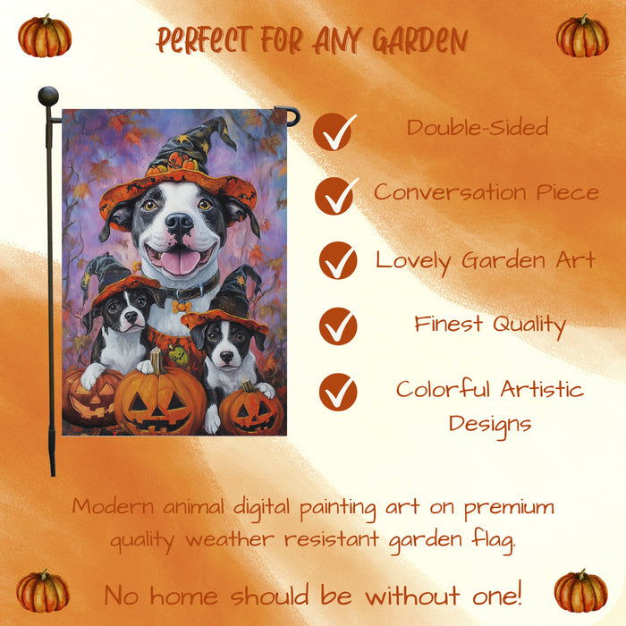 American Staffordshire Dog Halloween Garden Flag for Pathway Pumpkin Welcome Small Flags for Outside Thankful Holiday Autumn Yard Decor for Pet Lovers Patio Flag