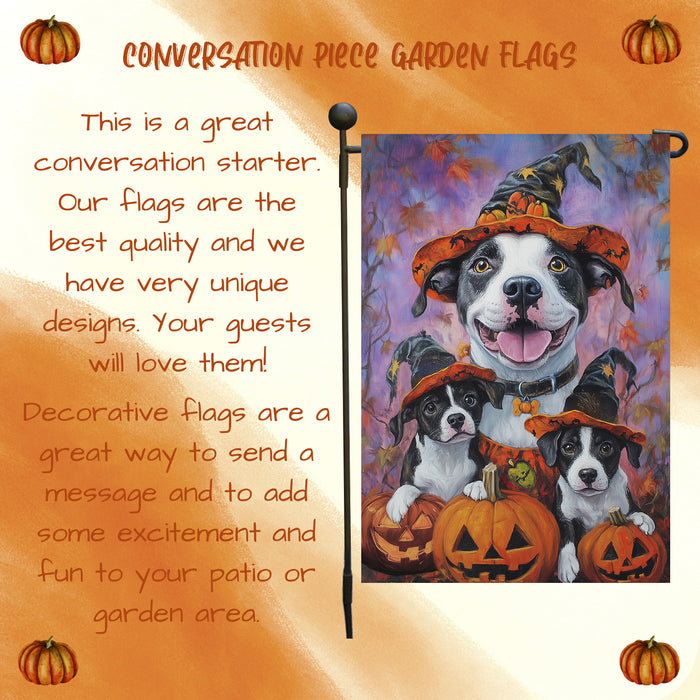 American Staffordshire Dog Halloween Garden Flag for Pathway Pumpkin Welcome Small Flags for Outside Thankful Holiday Autumn Yard Decor for Pet Lovers Patio Flag