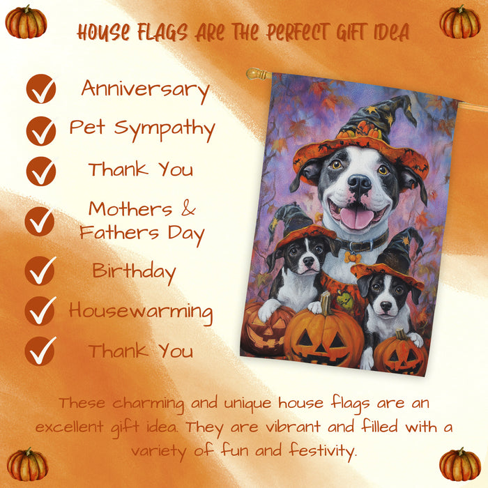 American Staffordshire Dog Halloween House Flag – Fall Pumpkin Welcome Yard Decoration for Outdoor Seasonal Home, Autumn Thanksgiving and Farmhouse Porch Decor