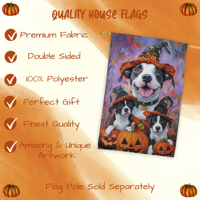 American Staffordshire Dog Halloween House Flag – Fall Pumpkin Welcome Yard Decoration for Outdoor Seasonal Home, Autumn Thanksgiving and Farmhouse Porch Decor