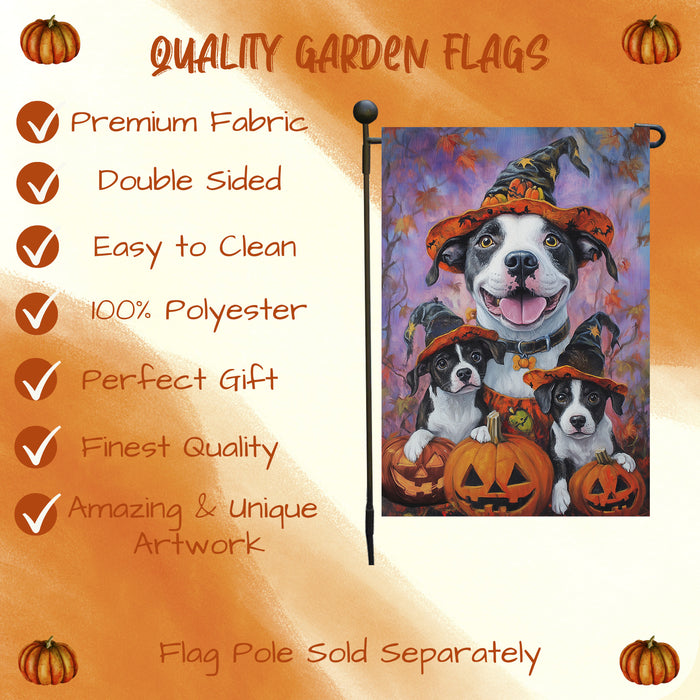 American Staffordshire Dog Halloween Garden Flag for Pathway Pumpkin Welcome Small Flags for Outside Thankful Holiday Autumn Yard Decor for Pet Lovers Patio Flag