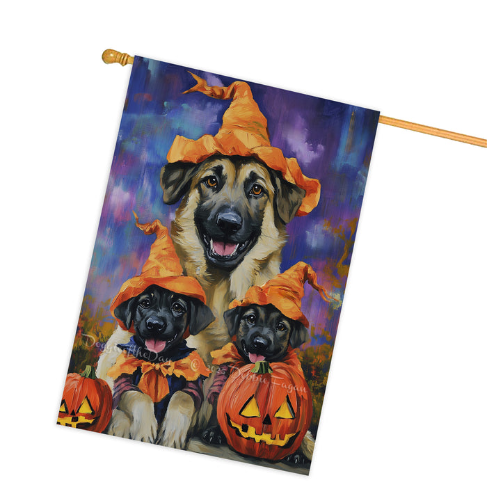 Anatolian Shepherd Dog Witch Hat Halloween House Flag – Autumn Pumpkin Welcome Banner for Outdoor Home Decor, Thanksgiving Fall Yard Flag for Dog Lovers