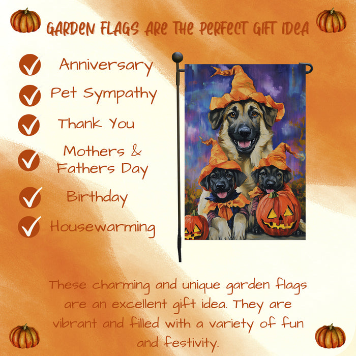 Anatolian Shepherd Dog Witch Hat Garden Flag for Spooky Halloween Pumpkin Decorations Outdoor Party Decor for Pet Lovers Gift for Thanksgiving Yard Sign