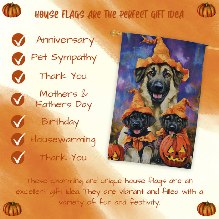 Anatolian Shepherd Dog Witch Hat Halloween House Flag – Autumn Pumpkin Welcome Banner for Outdoor Home Decor, Thanksgiving Fall Yard Flag for Dog Lovers