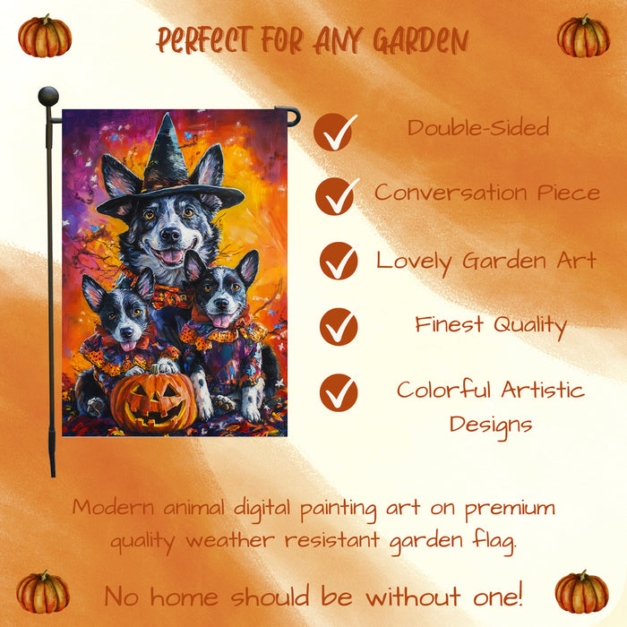 Witch Australian Cattle Dog Halloween Garden Decor Witch Hat Costume Flag for Patio Farmhouse Holiday Welcome Yard Banner for Fall Pumpkin Garden Flag for Outdoor Decoration