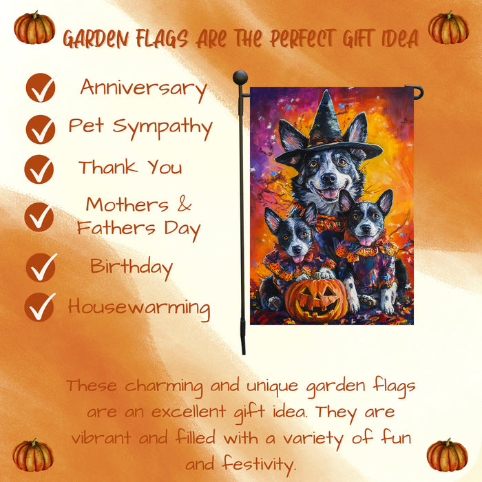 Witch Australian Cattle Dog Halloween Garden Decor Witch Hat Costume Flag for Patio Farmhouse Holiday Welcome Yard Banner for Fall Pumpkin Garden Flag for Outdoor Decoration
