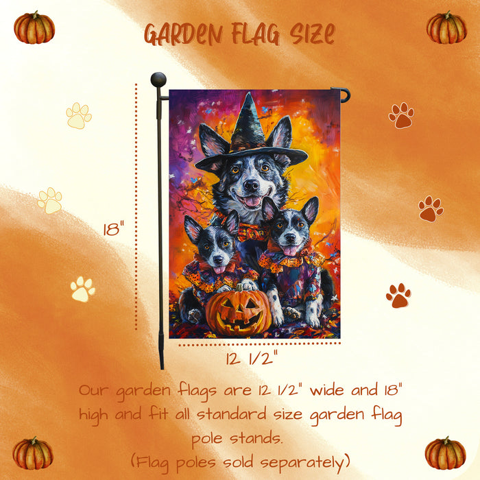 Witch Australian Cattle Dog Halloween Garden Decor Witch Hat Costume Flag for Patio Farmhouse Holiday Welcome Yard Banner for Fall Pumpkin Garden Flag for Outdoor Decoration