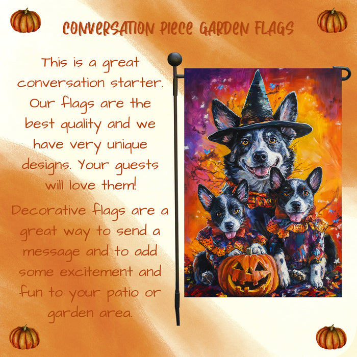 Witch Australian Cattle Dog Halloween Garden Decor Witch Hat Costume Flag for Patio Farmhouse Holiday Welcome Yard Banner for Fall Pumpkin Garden Flag for Outdoor Decoration