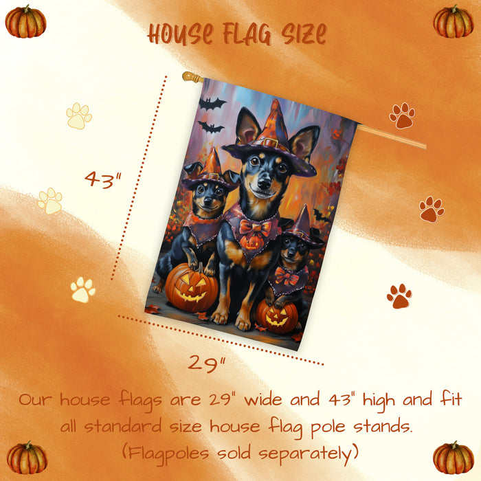 Halloween Witch Australian Kelpie Dog House Flag Fall Pumpkin Yard Banner Outdoor Farmhouse Porch Decor for Holiday and Autumn Seasonal Decoration
