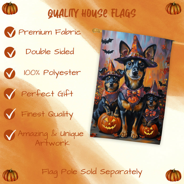 Halloween Witch Australian Kelpie Dog House Flag Fall Pumpkin Yard Banner Outdoor Farmhouse Porch Decor for Holiday and Autumn Seasonal Decoration
