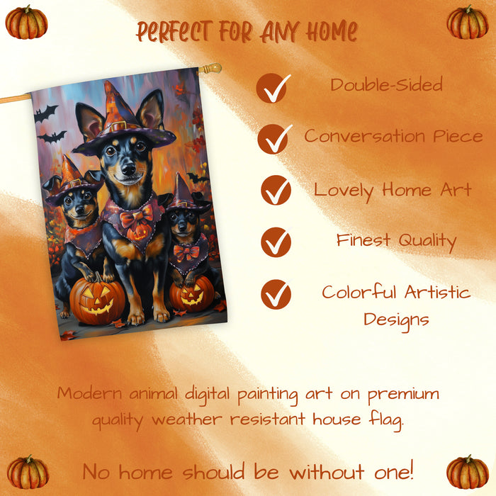 Halloween Witch Australian Kelpie Dog House Flag Fall Pumpkin Yard Banner Outdoor Farmhouse Porch Decor for Holiday and Autumn Seasonal Decoration
