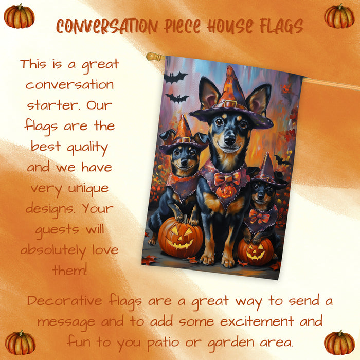 Halloween Witch Australian Kelpie Dog House Flag Fall Pumpkin Yard Banner Outdoor Farmhouse Porch Decor for Holiday and Autumn Seasonal Decoration