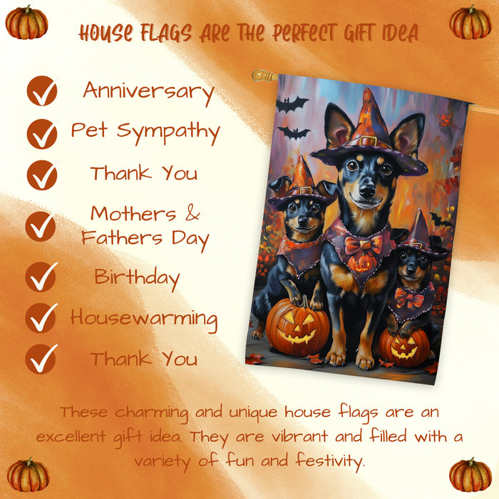 Halloween Witch Australian Kelpie Dog House Flag Fall Pumpkin Yard Banner Outdoor Farmhouse Porch Decor for Holiday and Autumn Seasonal Decoration