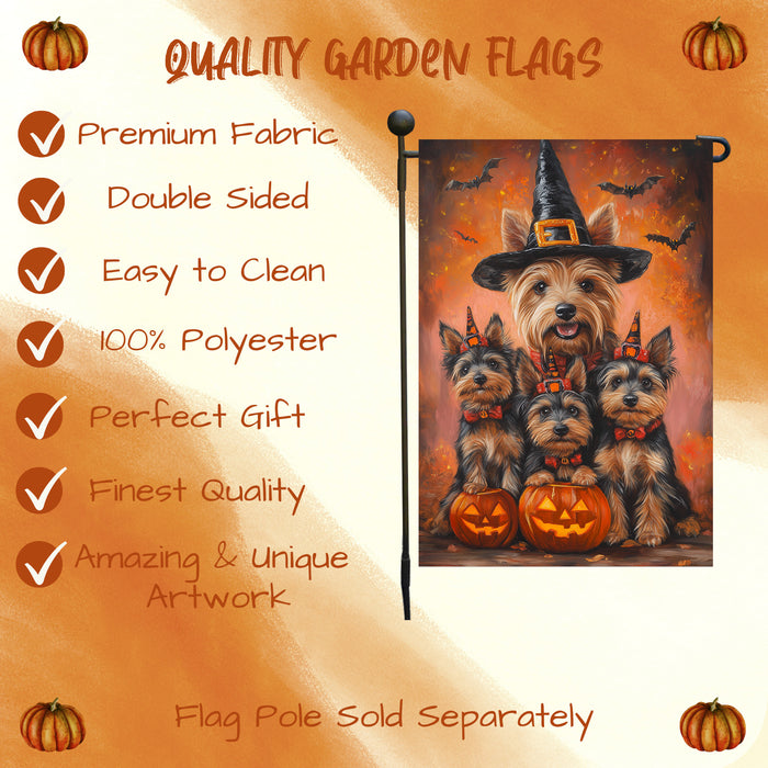 Australian Terrier Pumpkin Witch Hat Yard Banner Autumn Outdoor Decor for Porch Lawn Pathway Dog Lover Holiday Gift Thanksgiving Garden Mailbox Flag