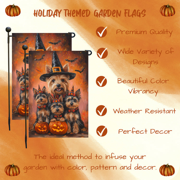 Australian Terrier Pumpkin Witch Hat Yard Banner Autumn Outdoor Decor for Porch Lawn Pathway Dog Lover Holiday Gift Thanksgiving Garden Mailbox Flag