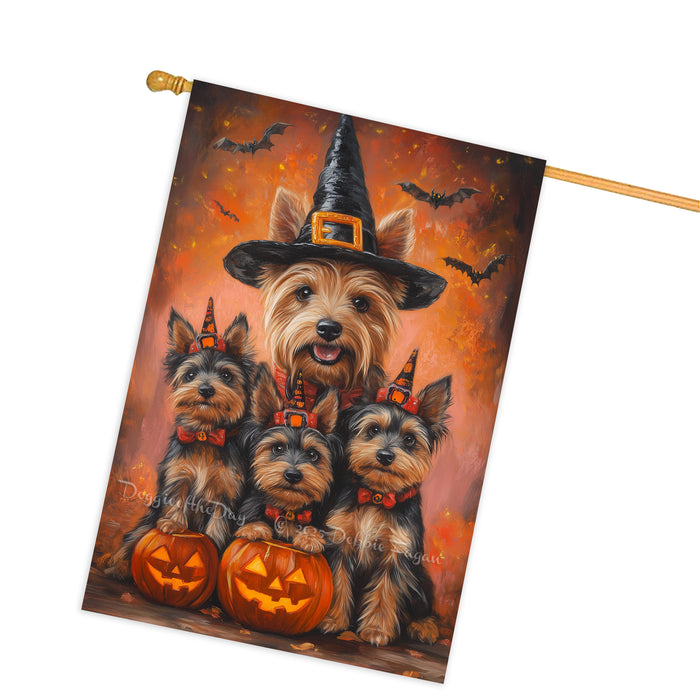 Australian Terrier Pumpkin Witch Hat Halloween House Flag Fall Yard Decoration Outdoor Farmhouse Porch Decor for Autumn and Thanksgiving Holiday Display