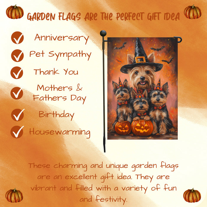 Australian Terrier Pumpkin Witch Hat Yard Banner Autumn Outdoor Decor for Porch Lawn Pathway Dog Lover Holiday Gift Thanksgiving Garden Mailbox Flag