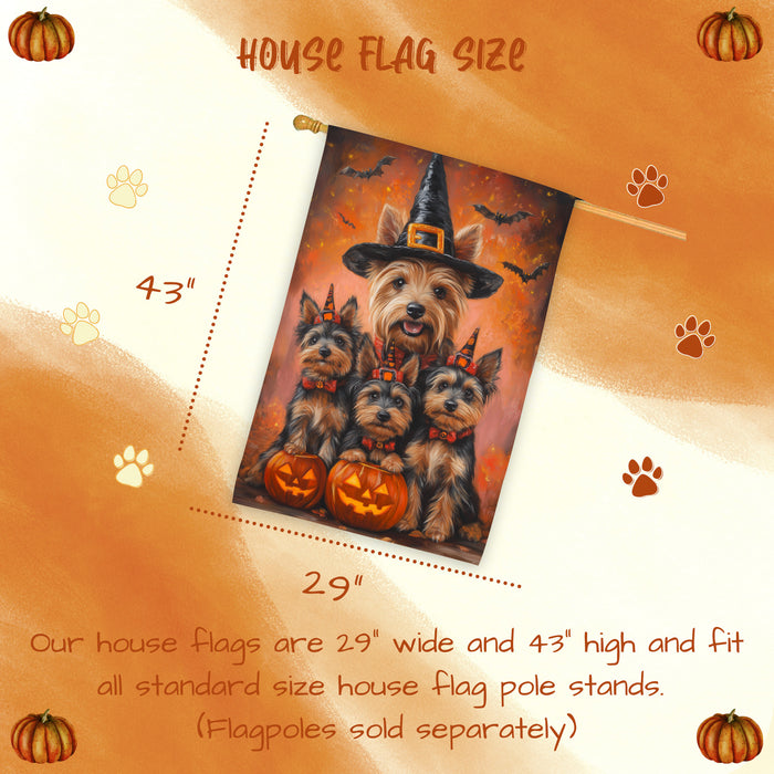 Australian Terrier Pumpkin Witch Hat Halloween House Flag Fall Yard Decoration Outdoor Farmhouse Porch Decor for Autumn and Thanksgiving Holiday Display