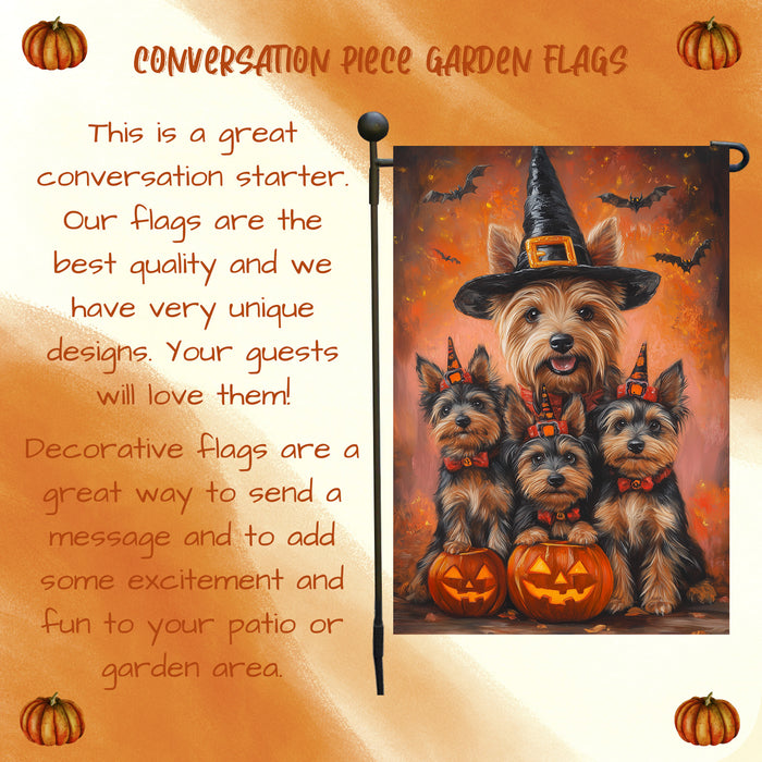 Australian Terrier Pumpkin Witch Hat Yard Banner Autumn Outdoor Decor for Porch Lawn Pathway Dog Lover Holiday Gift Thanksgiving Garden Mailbox Flag