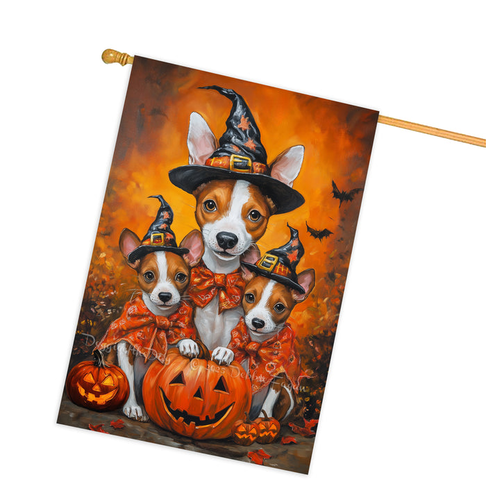 Basenji Dog Pumpkin Witch Hat Halloween House Flag Fall Yard Decoration Outdoor Farmhouse Porch Decor for Autumn Thanksgiving and Holiday Display