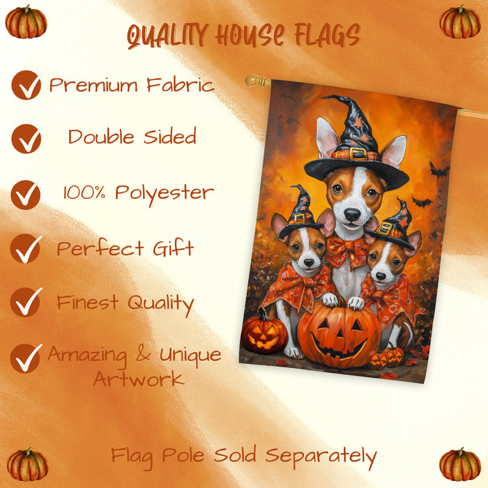 Basenji Dog Pumpkin Witch Hat Halloween House Flag Fall Yard Decoration Outdoor Farmhouse Porch Decor for Autumn Thanksgiving and Holiday Display