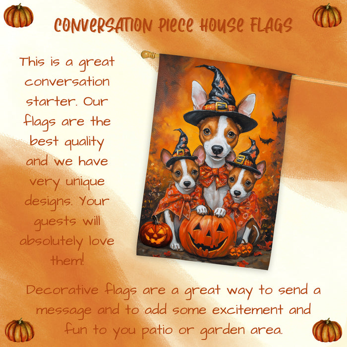 Basenji Dog Pumpkin Witch Hat Halloween House Flag Fall Yard Decoration Outdoor Farmhouse Porch Decor for Autumn Thanksgiving and Holiday Display