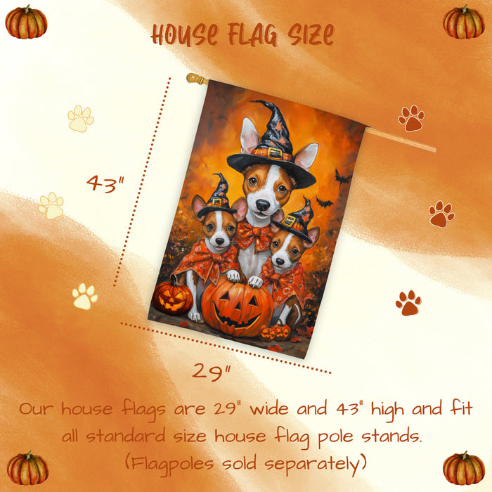 Basenji Dog Pumpkin Witch Hat Halloween House Flag Fall Yard Decoration Outdoor Farmhouse Porch Decor for Autumn Thanksgiving and Holiday Display