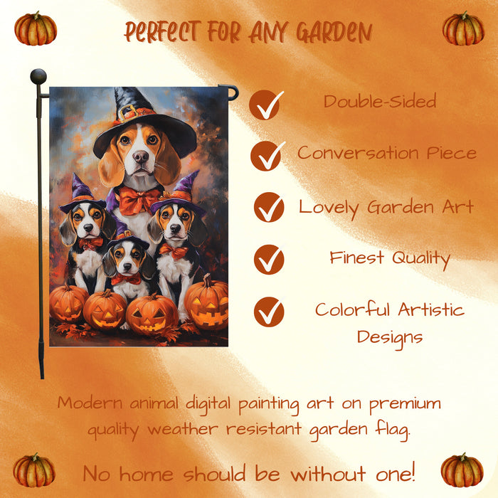Witch Hat Beagle Halloween Decor Dog Jack O Lanterns Pumpkin Garden Flag for Pet Moms Holiday Outdoor Yard Flag Maple Leaf Decorations for Home