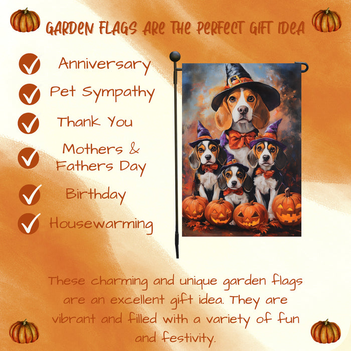 Witch Hat Beagle Halloween Decor Dog Jack O Lanterns Pumpkin Garden Flag for Pet Moms Holiday Outdoor Yard Flag Maple Leaf Decorations for Home