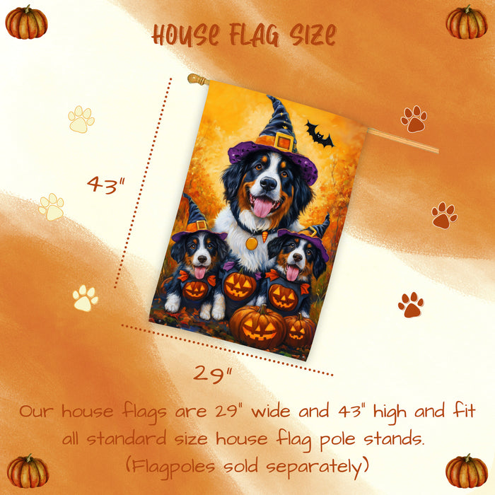 Bernese Mountain Dog Halloween Witch Hat House Flag Fall Pumpkin Yard Decoration Outdoor Farmhouse Porch Decor for Autumn Thanksgiving and Holiday Display
