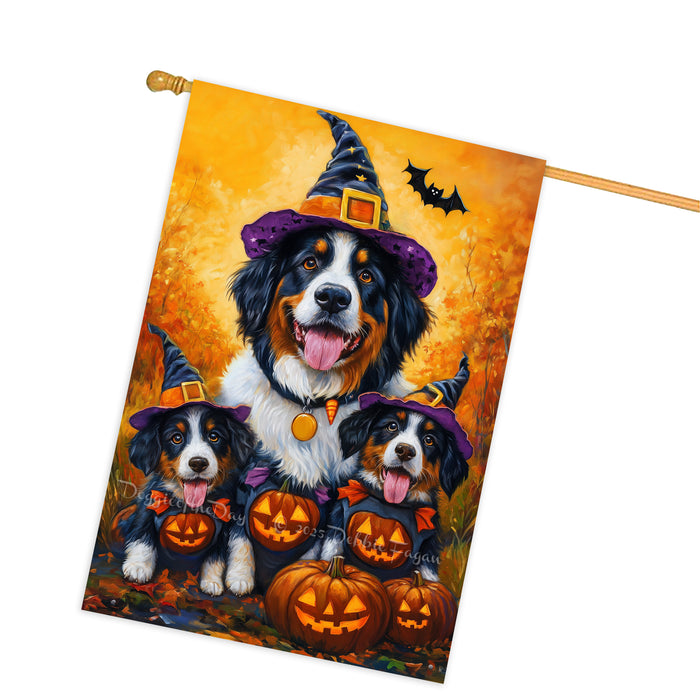 Bernese Mountain Dog Halloween Witch Hat House Flag Fall Pumpkin Yard Decoration Outdoor Farmhouse Porch Decor for Autumn Thanksgiving and Holiday Display