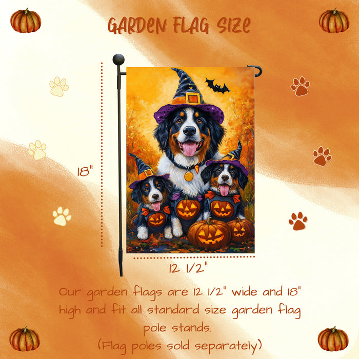 Bernese Mountain Dog Yard Flags Seasonal Thanksgiving Farmhouse Halloween Flag with Witch Hats Pumpkins Garden Flag for Spooky Outdoor Decor