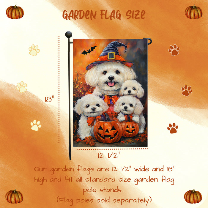 Bichon Frise Dog Halloween Witchy Pumpkin Banner Yard Sign Spooky Dog Garden Flag for Outside Autumn Lawn Yard Banner Welcome Decorations Flag for Holiday