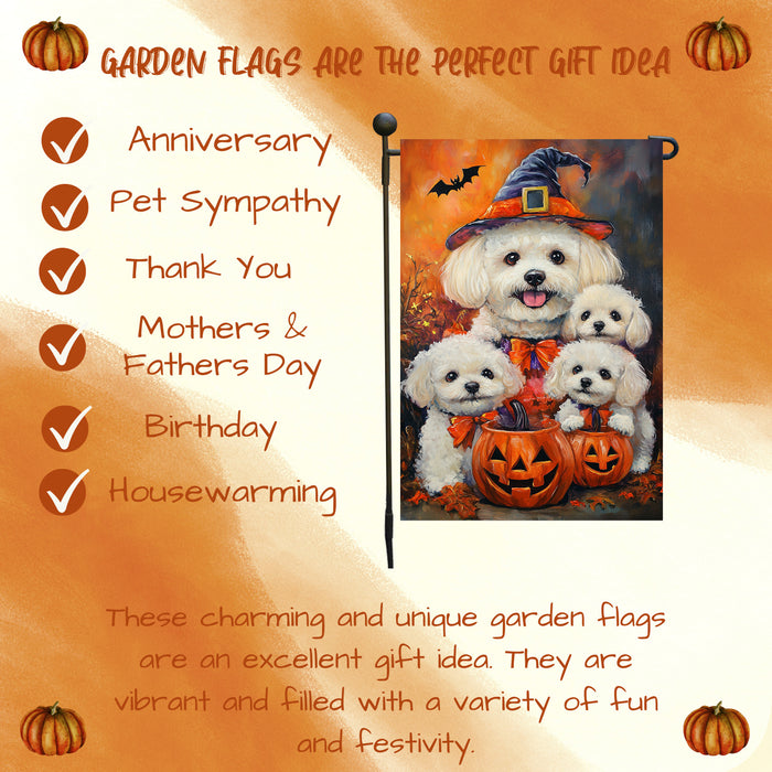 Bichon Frise Dog Halloween Witchy Pumpkin Banner Yard Sign Spooky Dog Garden Flag for Outside Autumn Lawn Yard Banner Welcome Decorations Flag for Holiday
