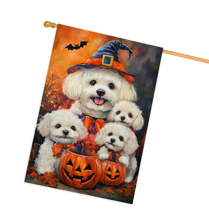 Bichon Frise Dog Halloween Witch Hat House Flag Fall Pumpkin Yard Decoration Outdoor Farmhouse Porch Decor for Autumn Thanksgiving and Holiday Display