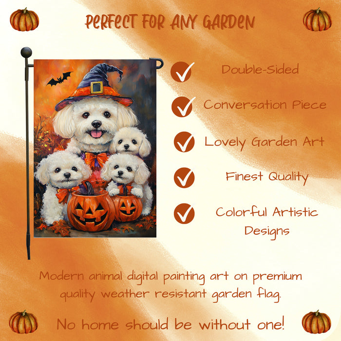 Bichon Frise Dog Halloween Witchy Pumpkin Banner Yard Sign Spooky Dog Garden Flag for Outside Autumn Lawn Yard Banner Welcome Decorations Flag for Holiday