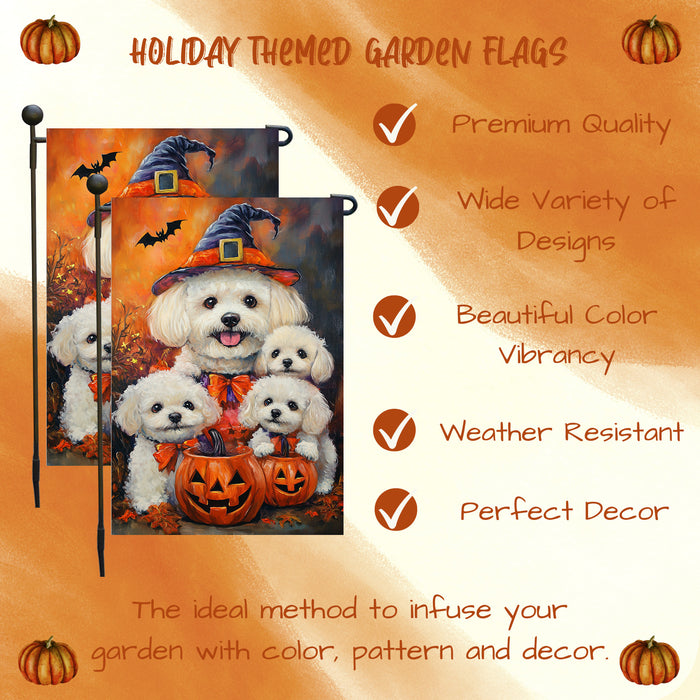 Bichon Frise Dog Halloween Witchy Pumpkin Banner Yard Sign Spooky Dog Garden Flag for Outside Autumn Lawn Yard Banner Welcome Decorations Flag for Holiday
