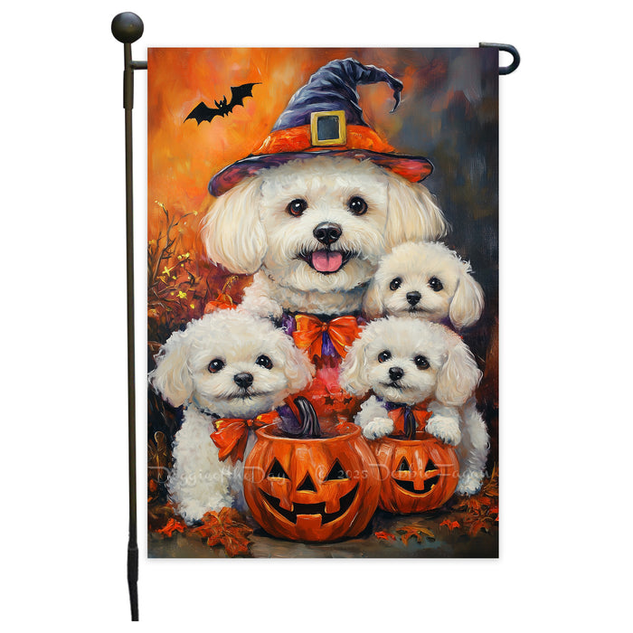 Bichon Frise Dog Halloween Witchy Pumpkin Banner Yard Sign Spooky Dog Garden Flag for Outside Autumn Lawn Yard Banner Welcome Decorations Flag for Holiday