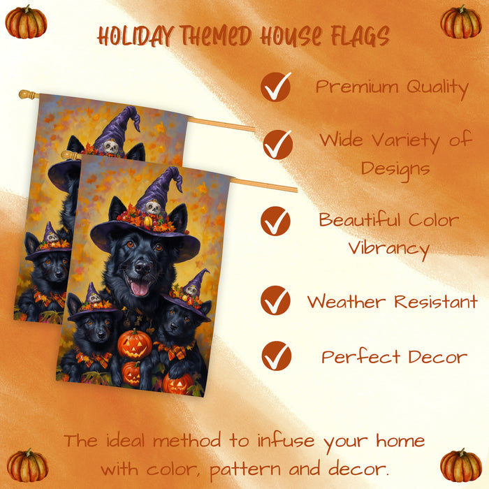 Belgian Shepherd Dog Halloween House Flag Spooky Pumpkin Witch Hat Fall Outdoor Decor for Porch Garden and Lawn Dog Lover Gift