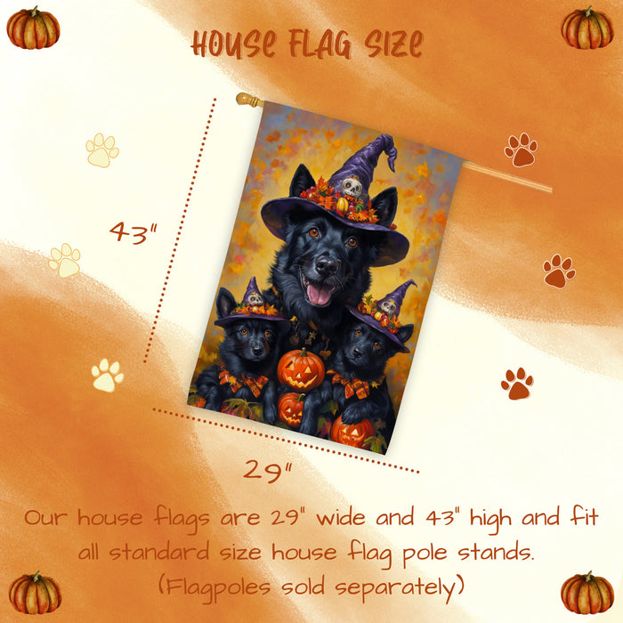 Belgian Shepherd Dog Halloween House Flag Spooky Pumpkin Witch Hat Fall Outdoor Decor for Porch Garden and Lawn Dog Lover Gift